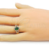 Anillo Multi Piedra 01.284.0106.1 Oro Laminado, Diseño de Cluster, con Verde Zirconia Cubica and Blanca Micro Pave, Pulido, Tono Dorado (One size fits all)