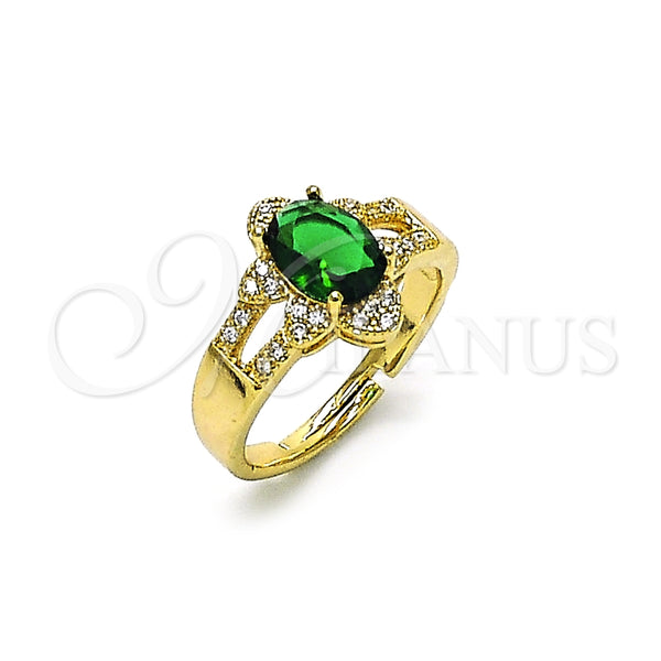 Anillo Multi Piedra 01.284.0106.1 Oro Laminado, Diseño de Cluster, con Verde Zirconia Cubica and Blanca Micro Pave, Pulido, Tono Dorado (One size fits all)