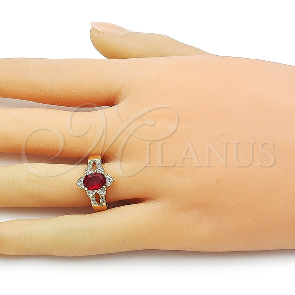 Anillo Multi Piedra 01.284.0106.2 Oro Laminado, Diseño de Cluster, con Granate Zirconia Cubica and Blanca Micro Pave, Pulido, Tono Dorado (One size fits all)