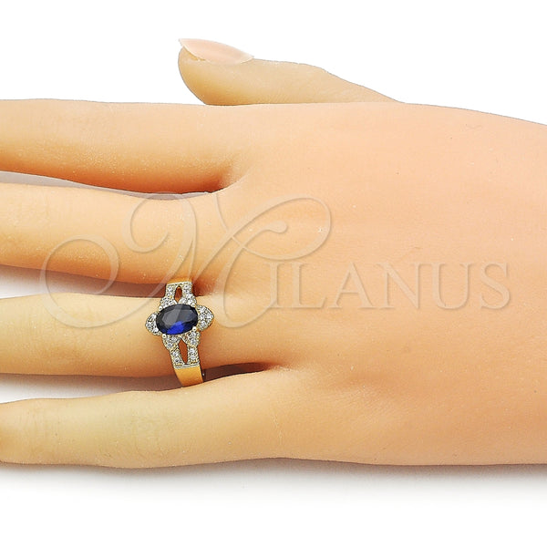 Anillo Multi Piedra 01.284.0106.3 Oro Laminado, Diseño de Cluster, con Zafiro Azul Zirconia Cubica and Blanca Micro Pave, Pulido, Tono Dorado (One size fits all)