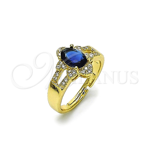 Anillo Multi Piedra 01.284.0106.3 Oro Laminado, Diseño de Cluster, con Zafiro Azul Zirconia Cubica and Blanca Micro Pave, Pulido, Tono Dorado (One size fits all)