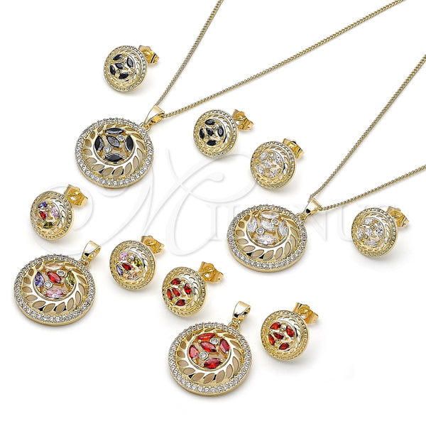 Juego de Arete y Dije de Adulto 10.210.0182 Oro Laminado, Diseño de Flor, con Blanca Zirconia Cubica, Pulido, Tono Dorado