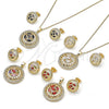 Juego de Arete y Dije de Adulto 10.210.0182 Oro Laminado, Diseño de Flor, con Blanca Zirconia Cubica, Pulido, Tono Dorado