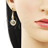 Arete Colgante 02.253.0087 Oro Laminado, Diseño de San Benito y Baguette, con Blanca Zirconia Cubica, Pulido, Tono Dorado