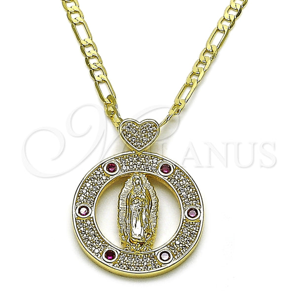 Collares con Dije 04.253.0025.20 Oro Laminado, Diseño de Guadalupe y Corazón, con Rubi Zirconia Cubica and Blanca Micro Pave, Pulido, Tono Dorado (03 MM Thickness, 20 Inches Length)