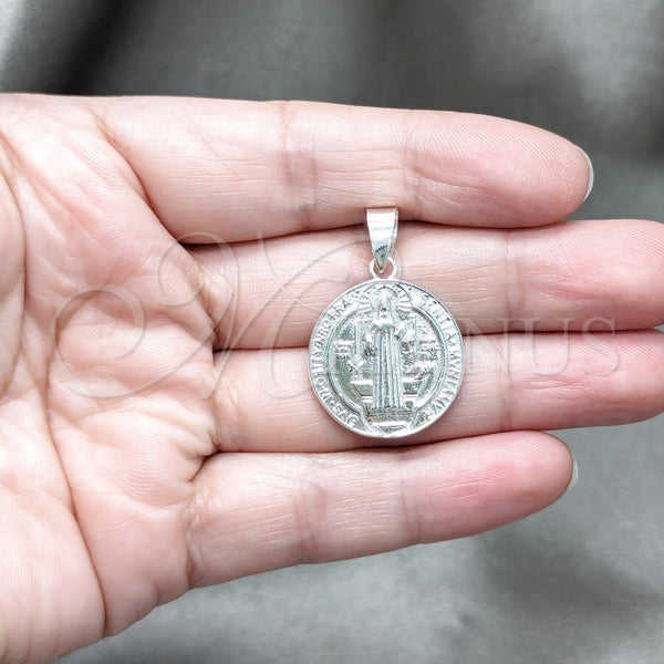 Dije Religioso 05.392.0103 Plata Rodinada, Diseño de San Benito, Pulido, Tono Plateado