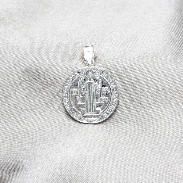 Dije Religioso 05.392.0103 Plata Rodinada, Diseño de San Benito, Pulido, Tono Plateado