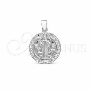 Dije Religioso 05.392.0103 Plata Rodinada, Diseño de San Benito, Pulido, Tono Plateado