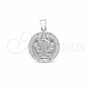 Dije Religioso 05.392.0103 Plata Rodinada, Diseño de San Benito, Pulido, Tono Plateado