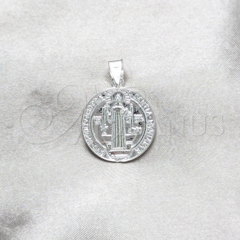 Dije Religioso 05.392.0103 Plata Rodinada, Diseño de San Benito, Pulido, Tono Plateado