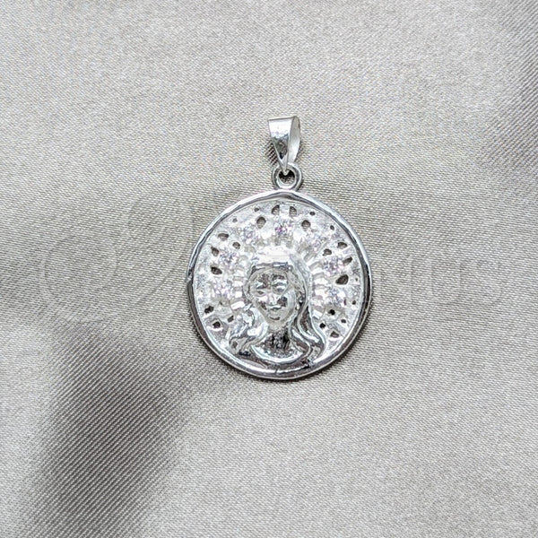 Dije Religioso 05.392.0104 Plata Rodinada, Diseño de San Benito, Pulido, Tono Plateado