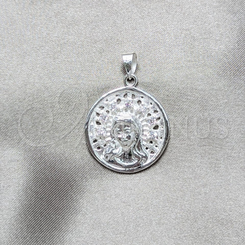 Dije Religioso 05.392.0104 Plata Rodinada, Diseño de San Benito, Pulido, Tono Plateado