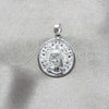 Dije Religioso 05.392.0104 Plata Rodinada, Diseño de San Benito, Pulido, Tono Plateado