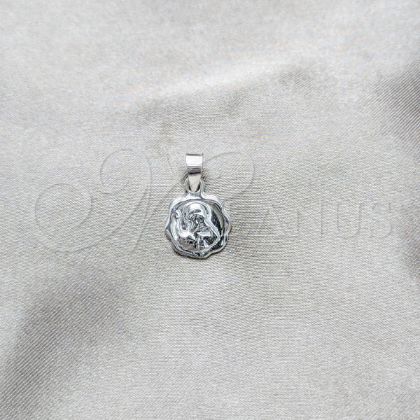 Dije Religioso 05.392.0105 Plata Rodinada, Diseño de San Benito, Pulido, Tono Plateado