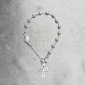 Rosario de Pulsera 09.392.0002.07 Plata Rodinada, Diseño de Bola y Cruz, Pulido, Tono Plateado