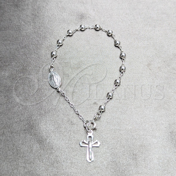 Rosario de Pulsera 09.392.0002.07 Plata Rodinada, Diseño de Bola y Cruz, Pulido, Tono Plateado