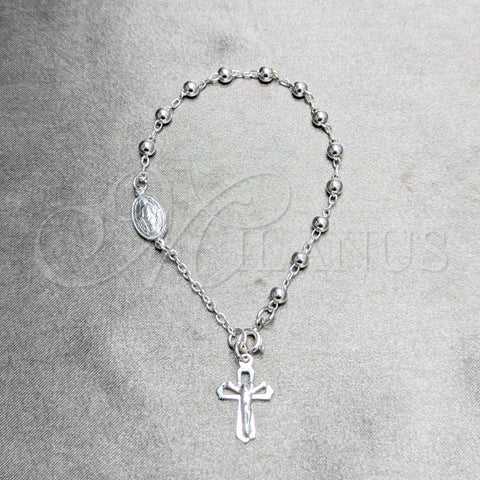 Rosario de Pulsera 09.392.0002.07 Plata Rodinada, Diseño de Bola y Cruz, Pulido, Tono Plateado