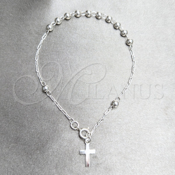 Rosario de Pulsera 09.392.0003.07 Plata Rodinada, Diseño de Bola y Cruz, Pulido, Tono Plateado