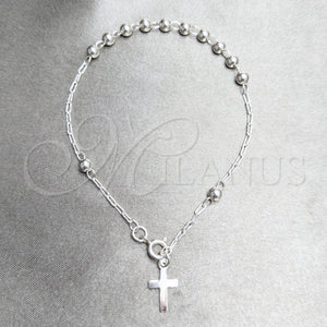 Rosario de Pulsera 09.392.0003.07 Plata Rodinada, Diseño de Bola y Cruz, Pulido, Tono Plateado