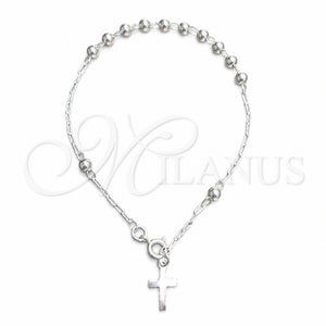 Rosario de Pulsera 09.392.0003.07 Plata Rodinada, Diseño de Bola y Cruz, Pulido, Tono Plateado