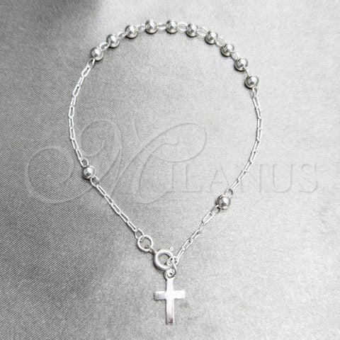 Rosario de Pulsera 09.392.0003.07 Plata Rodinada, Diseño de Bola y Cruz, Pulido, Tono Plateado