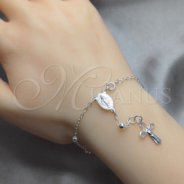 Rosario de Pulsera 09.392.0005.07 Plata Rodinada, Diseño de Bola y Cruz, Pulido, Tono Plateado