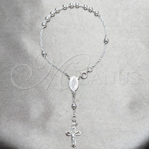 Rosario de Pulsera 09.392.0005.07 Plata Rodinada, Diseño de Bola y Cruz, Pulido, Tono Plateado