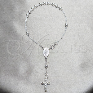 Rosario de Pulsera 09.392.0005.07 Plata Rodinada, Diseño de Bola y Cruz, Pulido, Tono Plateado