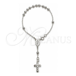 Rosario de Pulsera 09.392.0005.07 Plata Rodinada, Diseño de Bola y Cruz, Pulido, Tono Plateado