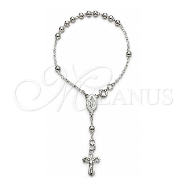 Rosario de Pulsera 09.392.0005.07 Plata Rodinada, Diseño de Bola y Cruz, Pulido, Tono Plateado