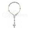 Rosario de Pulsera 09.392.0005.07 Plata Rodinada, Diseño de Bola y Cruz, Pulido, Tono Plateado