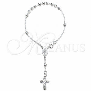 Rosario de Pulsera 09.392.0005.07 Plata Rodinada, Diseño de Bola y Cruz, Pulido, Tono Plateado