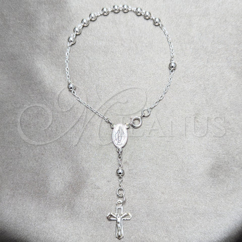 Rosario de Pulsera 09.392.0005.07 Plata Rodinada, Diseño de Bola y Cruz, Pulido, Tono Plateado