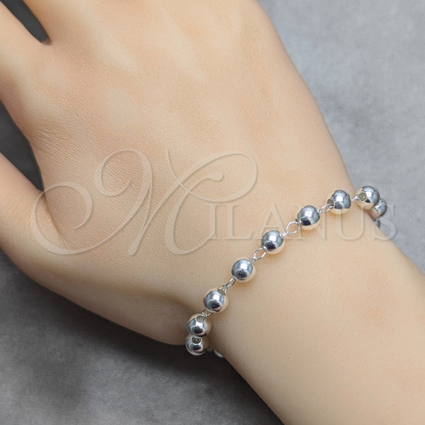 Rosario de Pulsera 09.392.0006.07 Plata Rodinada, Diseño de Cruz y Bola, Pulido, Tono Plateado