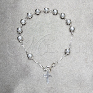 Rosario de Pulsera 09.392.0006.07 Plata Rodinada, Diseño de Cruz y Bola, Pulido, Tono Plateado