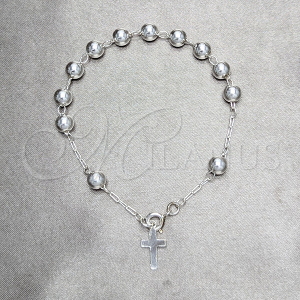 Rosario de Pulsera 09.392.0006.07 Plata Rodinada, Diseño de Cruz y Bola, Pulido, Tono Plateado