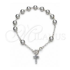 Rosario de Pulsera 09.392.0006.07 Plata Rodinada, Diseño de Cruz y Bola, Pulido, Tono Plateado