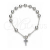 Rosario de Pulsera 09.392.0006.07 Plata Rodinada, Diseño de Cruz y Bola, Pulido, Tono Plateado
