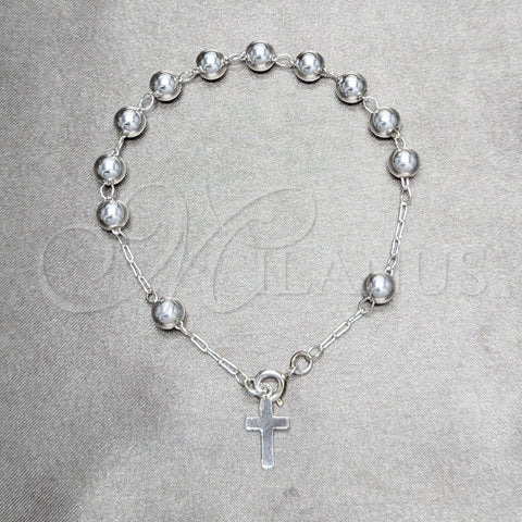 Rosario de Pulsera 09.392.0006.07 Plata Rodinada, Diseño de Cruz y Bola, Pulido, Tono Plateado