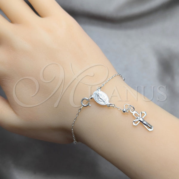 Rosario de Pulsera 09.392.0007.07 Plata Rodinada, Diseño de Bola y Crucifijo, Pulido, Tono Plateado