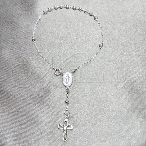 Rosario de Pulsera 09.392.0007.07 Plata Rodinada, Diseño de Bola y Crucifijo, Pulido, Tono Plateado
