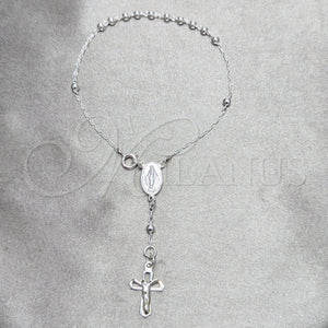 Rosario de Pulsera 09.392.0007.07 Plata Rodinada, Diseño de Bola y Crucifijo, Pulido, Tono Plateado