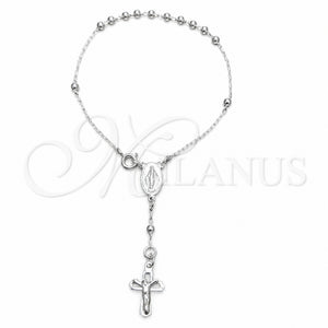 Rosario de Pulsera 09.392.0007.07 Plata Rodinada, Diseño de Bola y Crucifijo, Pulido, Tono Plateado