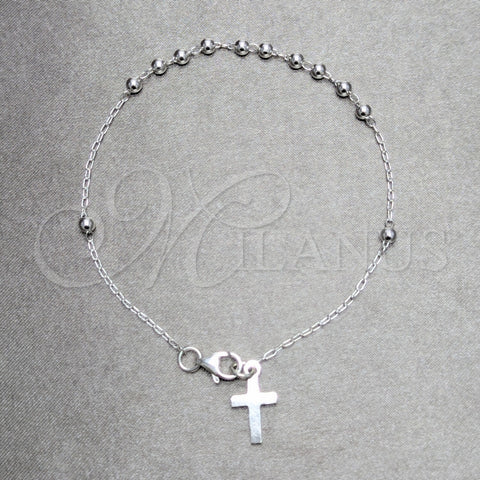 Rosario de Pulsera 09.392.0008.07 Plata Rodinada, Diseño de Cruz y Bola, Pulido, Tono Plateado
