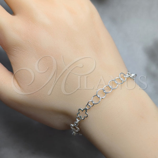 Pulsera Elegante 03.392.0027.07 Plata Rodinada, Diseño de Flor, Pulido, Tono Plateado (Grosor 08 MM, 7 Pulgadas de Largo)