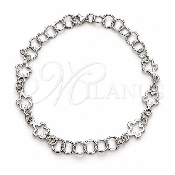 Pulsera Elegante 03.392.0027.07 Plata Rodinada, Diseño de Flor, Pulido, Tono Plateado (Grosor 08 MM, 7 Pulgadas de Largo)