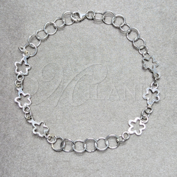 Pulsera Elegante 03.392.0027.07 Plata Rodinada, Diseño de Flor, Pulido, Tono Plateado (Grosor 08 MM, 7 Pulgadas de Largo)