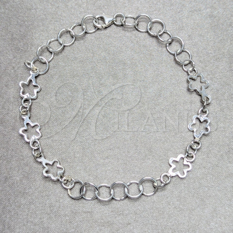 Pulsera Elegante 03.392.0027.07 Plata Rodinada, Diseño de Flor, Pulido, Tono Plateado (Grosor 08 MM, 7 Pulgadas de Largo)