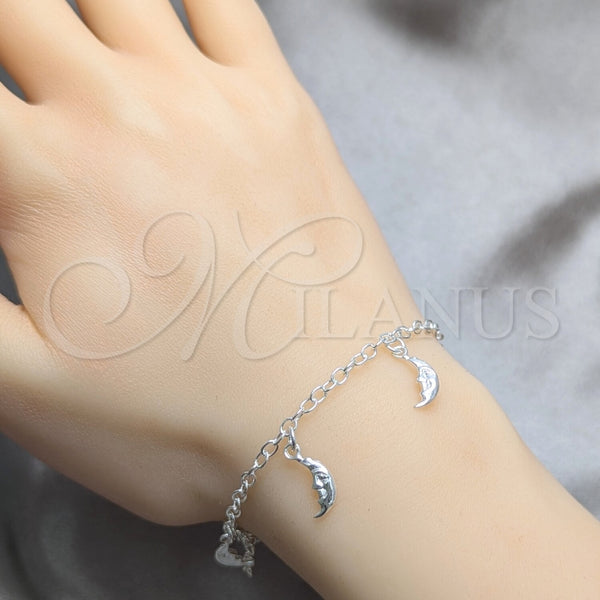 Pulsera de Dije 03.392.0029.07 Plata Rodinada, Diseño de Luna, Pulido, Tono Plateado (Grosor 04 MM, 7 Pulgadas de Largo)