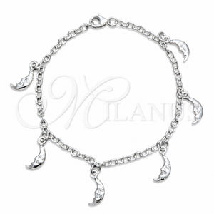 Pulsera de Dije 03.392.0029.07 Plata Rodinada, Diseño de Luna, Pulido, Tono Plateado (Grosor 04 MM, 7 Pulgadas de Largo)